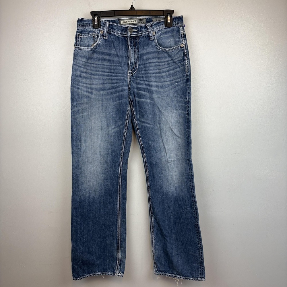 BKE Tyler‎ Straight Leg Jeans Mens 31x31 Medium Wash Blue Distressed Denim
